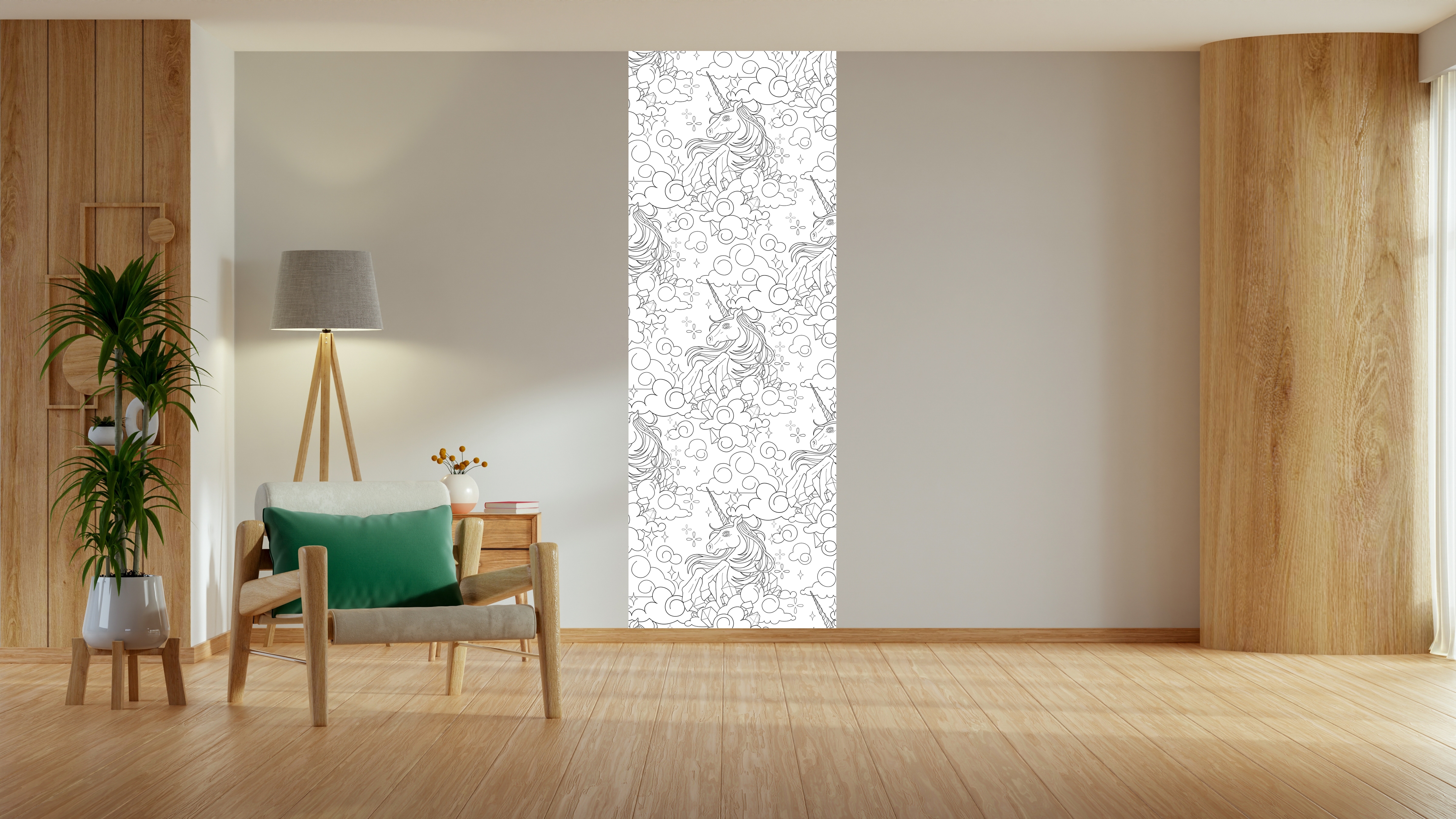 Wandsticker QUEENCE "Einhörner in den Wolken", weiß, B:90cm H:250cm, Vinyl, Wandtattoos, DIY-Wandsticker zum Bemalen