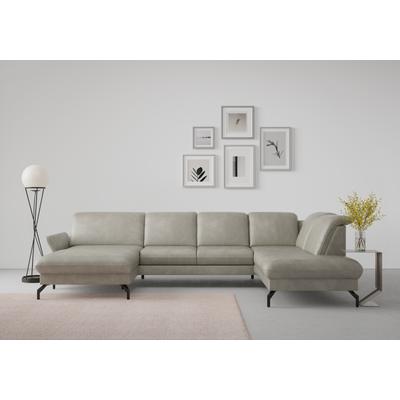 Wohnlandschaft SIT & MORE "Fashion U-Form", grau (hellgrau), B:338cm H:84cm T:207cm, Sofas, wahlweise mit Kopfteilverstellung, Vorziehsitz, motorisch, Metallfüße Image