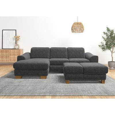 Ecksofa HOME AFFAIRE "Dundee L-Form", grau (anthrazit), B:264cm H:86cm T:170cm, Flachgewebe (100% Polyester), Sofas, wahlweise mit Kopfteilverstellung und zusätzlich mit Bettfunktion Image