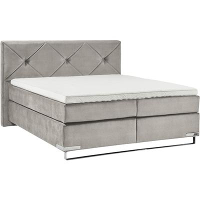 Boxspringbett MUSTERRING "Dubai", grau (d 041 grau), B:197cm L:214cm, Komplettbetten, Boxspringbett, Kufe in Chrom, 3 Härtegrade, Kopfteil mit Knopfheftung Image