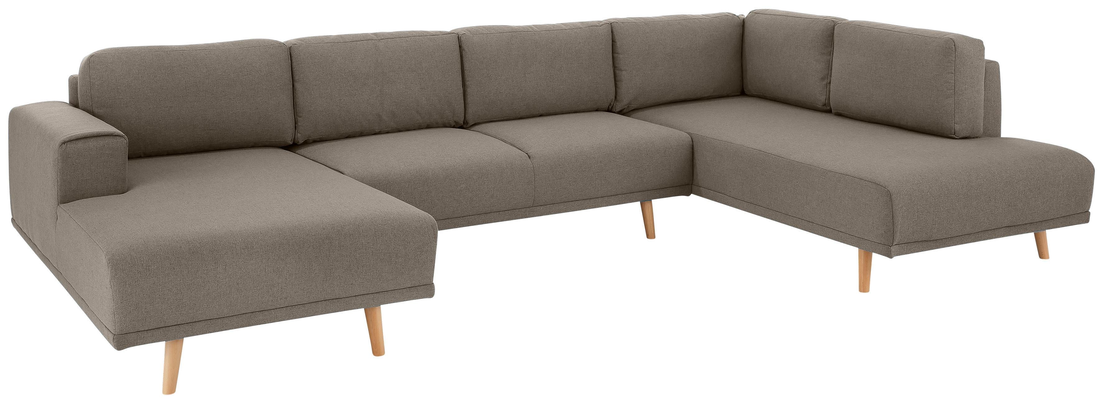 Wohnlandschaft HOME AFFAIRE "Lasse U-Form", braun, B:355cm H:84cm T:203cm, Filzoptik (100% Polyester);Luxus-Microfaser (100% Polyester);Struktur fein( 100% Polyester), Sofas, Wohnlandschaft, im scandinavischem Stil mit Holzfüßen