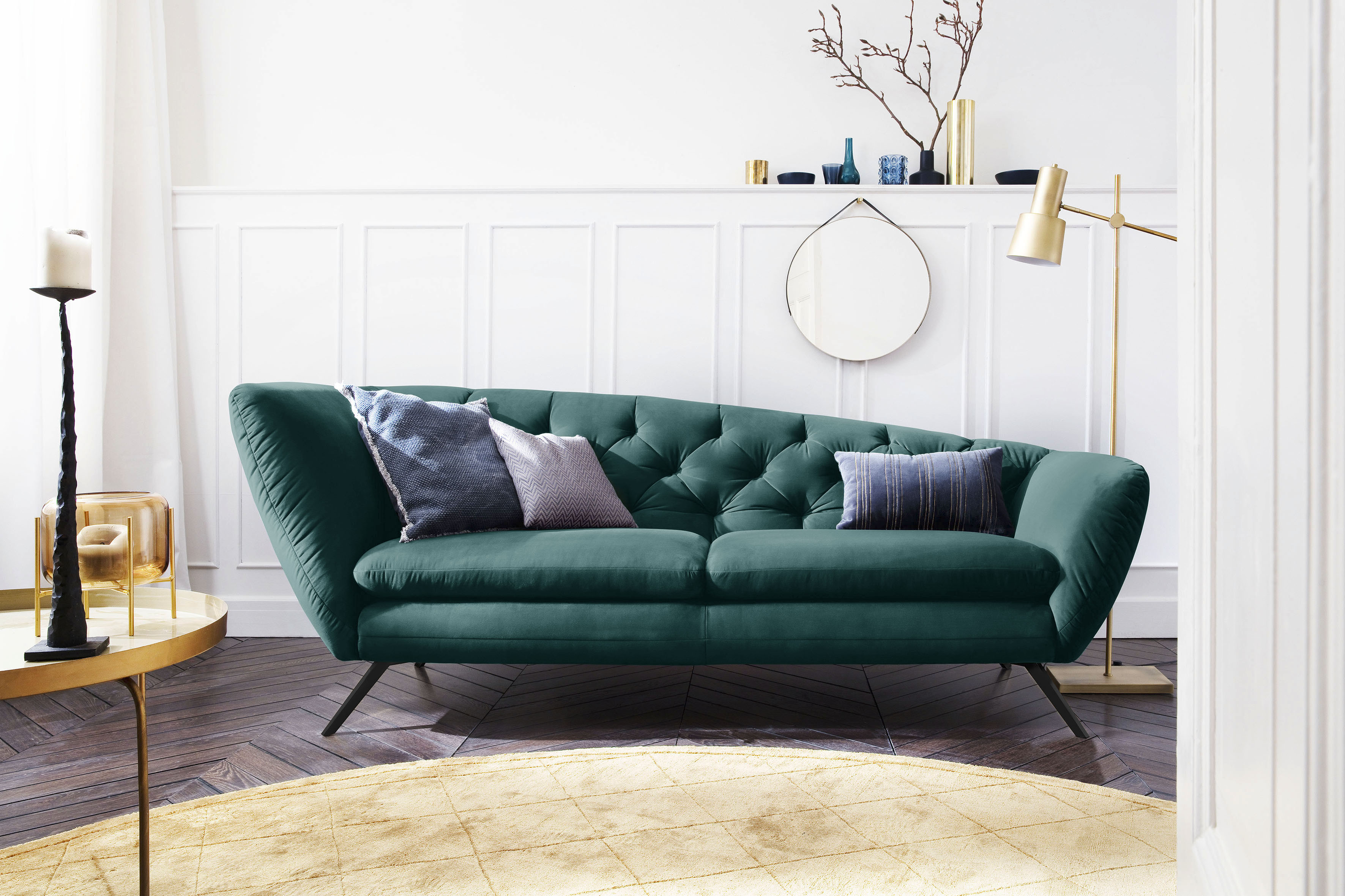 Recamiere LEONIQUE "Beatrice", grün (dunkelgrün), B:223cm H:84cm T:95cm, Samtoptik (100 Polyester), Sofas, Recamiere links oder rechts, passend zur "Beatrice"-Serie Image