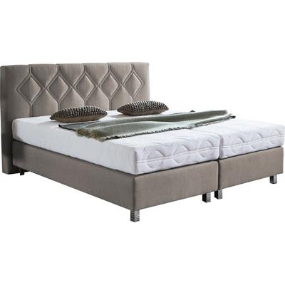 Boxspringbett "Phönix", beige (schwarz, beige), B:195cm L:210cm, Bezug Bett: Microvelours (100% Polyester) oder Feinstruktur (100% Polyester), Bezug Bonnell-Federkernmatratze: 100% Polyester, Bezug Kaltschaummatratze: 100% Polyester, Bezug... Image