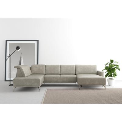 Wohnlandschaft SIT & MORE "Bailando U-Form", grau (hellgrau), B:337cm H:84cm T:205cm, Sofas, wahlweise mit Kopfteilverstellung und Vorziehsitz, motorisch Image