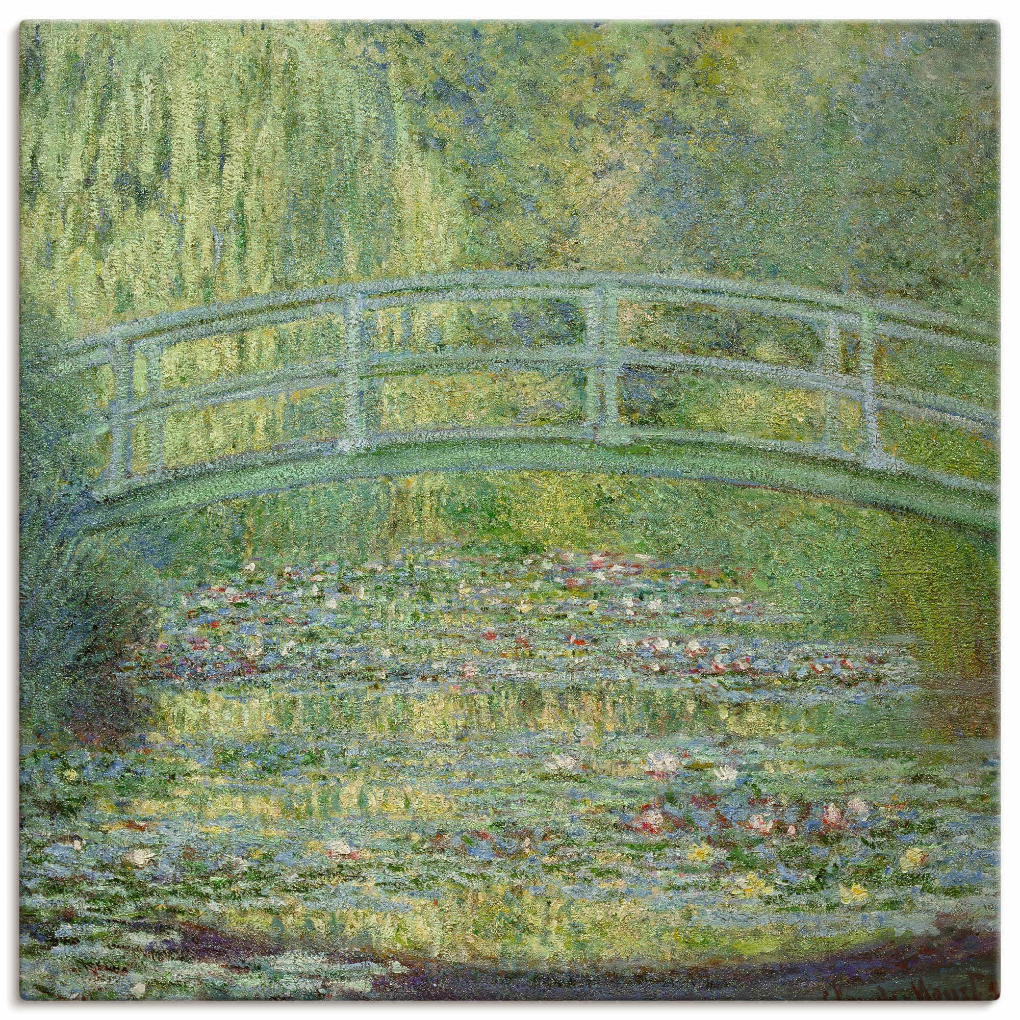 Leinwandbild ARTLAND "Seerosenteich und japanische Brücke.", grün (farbe bild(er): grün), B:40cm H:40cm T:1,8cm, Canvas, Leinwand, Bilder, auf Keilrahmen gespannt Image