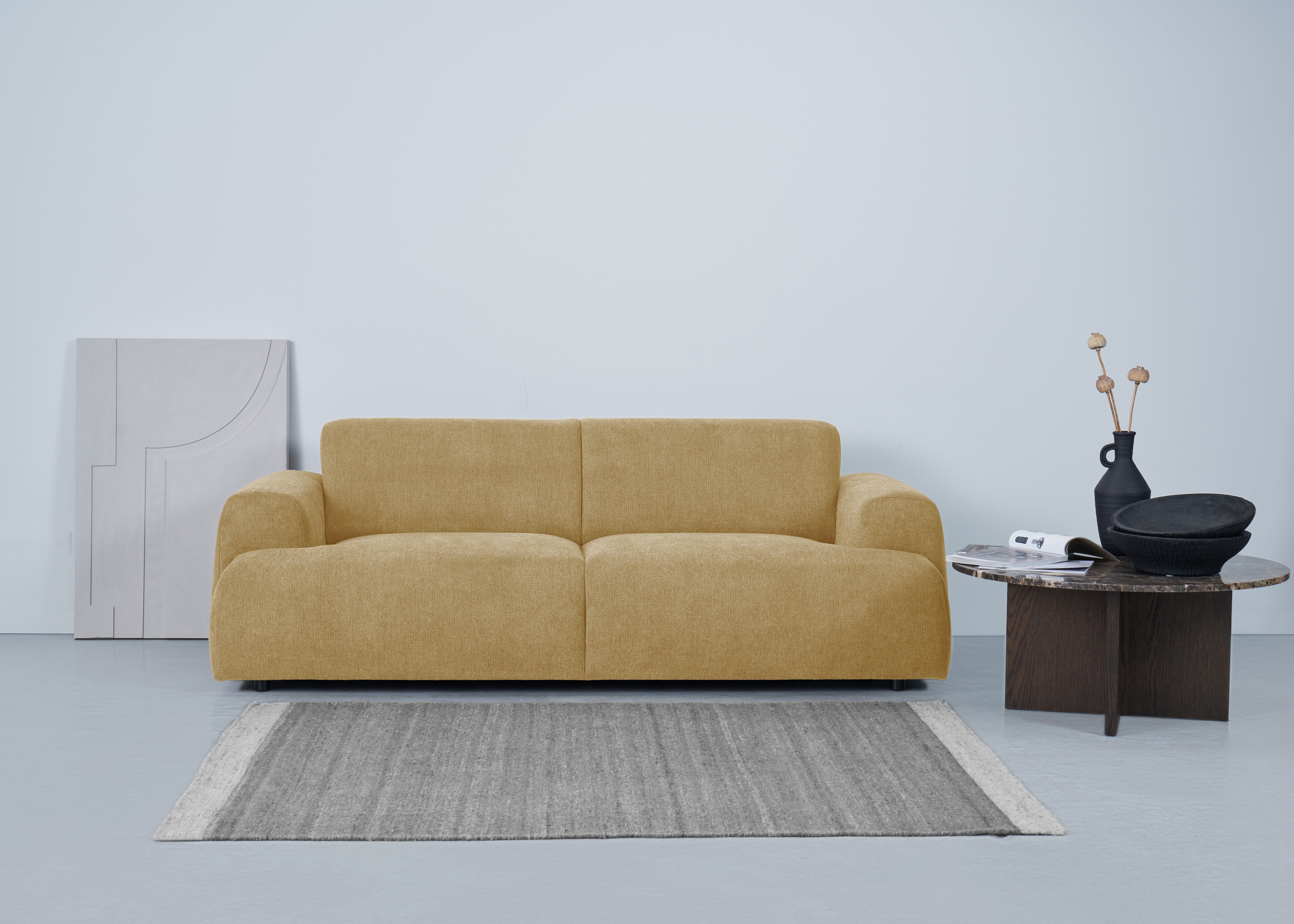 3-Sitzer HOME AFFAIRE "Linkka, Breite 237 cm", gelb (mustard), B:237cm H:75cm T:94cm, 90% PES, 10% Nylon, Sofas, in einem weichen Chenille-Stoff, mit Wellenunterfederung Image