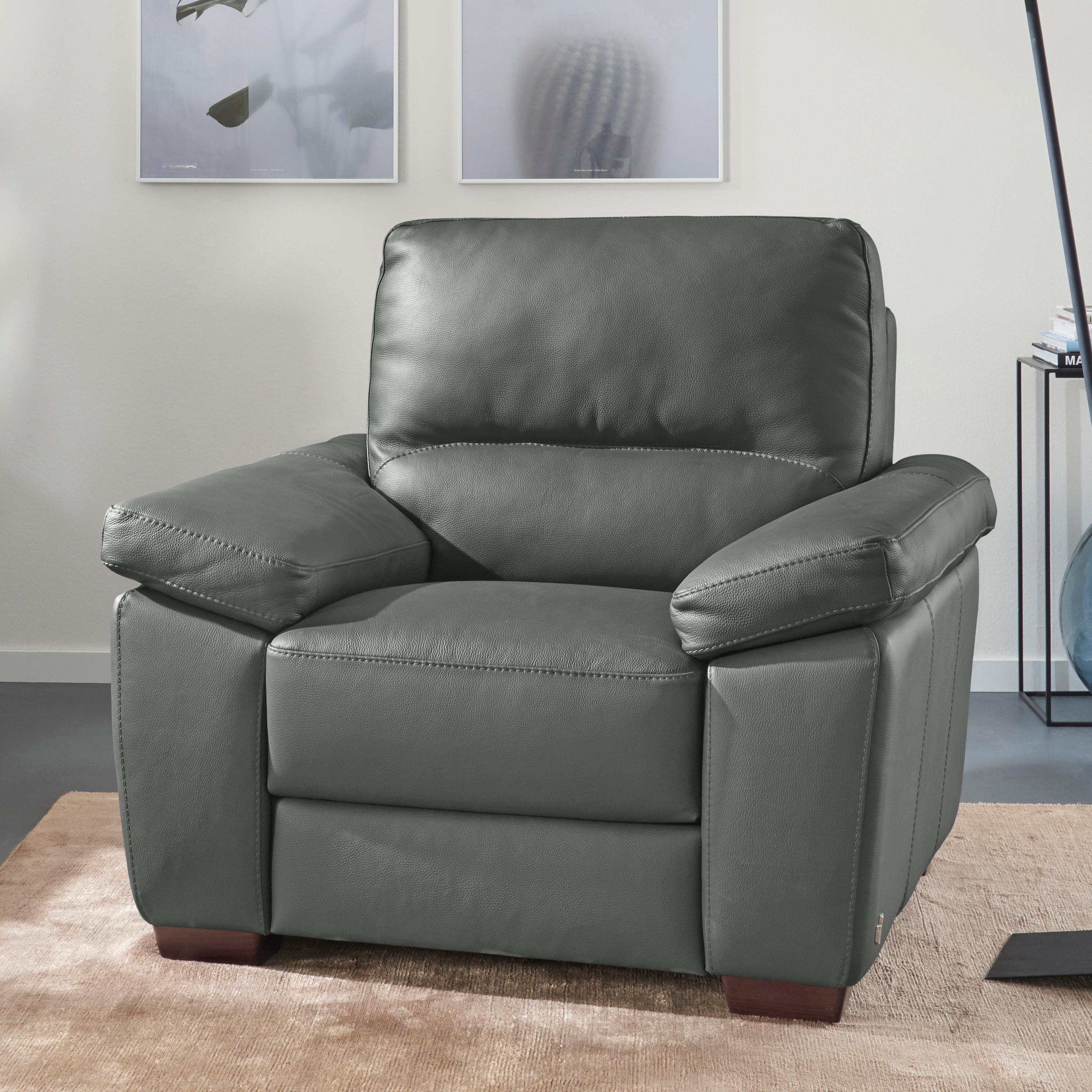 Sessel CALIA ITALIA "Gaia, hochwertiger, edler Ledersessel mit erstklassigem Sitzkomfort", grau, B:100cm H:92cm T:94cm, Leder SORRENTO - 100% Leder;Leder BULL - 100% Leder, Sessel, in zwei hochwertigen Lederqualitäten