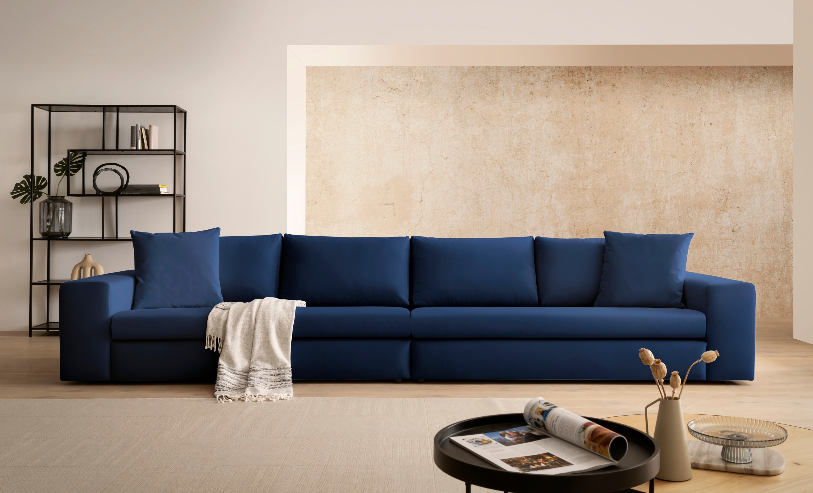 4-Sitzer HOME AFFAIRE "SLEETLAND XXL in Samtvelours oder Vintage-Leder-Optik", blau (navy blau), B:400cm H:72cm T:113cm, Sofas, besonders groß und bequem