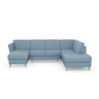 Wohnlandschaft SIT & MORE "Visby U-Form", blau (hellblau), B:303cm H:87cm T:213cm, Sofas, wahlweise mit Bettfunktion und Stauraum, frei im Raum stellbar Image