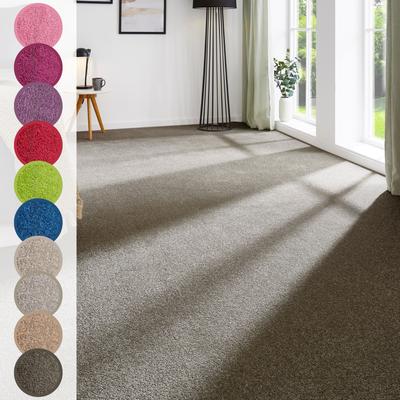Teppichboden ANDIAMO "Ines, Kräuselvelours, Made in Netherlands", grau (grau, braun), B:400cm H:8,5mm L:350cm, Kunstfaser, Teppiche, Uni Farben, Breite 400 cm, strapazierfähig & pflegeleicht Image