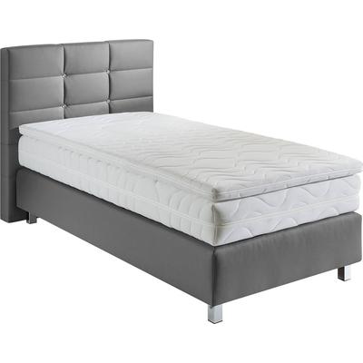 Boxspringbett, grau, B:115cm L:210cm, Bezug: Kunstleder, Polyurethan, Polsterung: 100% Polyester, WESTFALIA SCHLAFKOMFORT, Komplettbetten, Boxspringbett, mit Knöpfen in Kristalloptik, wahlweise mit Topper Image