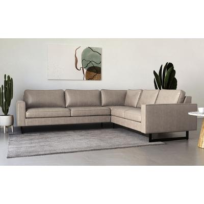 Ecksofa PLACES OF STYLE "Pinto, XXL, 250/290 cm, langer Schenkel, Ottomane", beige, B:290cm H:85cm T:250cm, Luxus-Microfaser in Lederoptik(100% Polyester), Cord (92% Polyester, 8% Polyamide), Sofas, Cord, Chenille, Lederoptik, mit Keder, Metallfüße,... Image