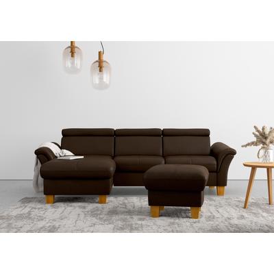 Ecksofa HOME AFFAIRE "Lindgren L-Form", braun (mocca), B:258cm H:84cm T:169cm, 100% Polyester, Sofas, wahlweise mit Bett mit klappbaren Rollen, Kasten und Kopfverstellung Image