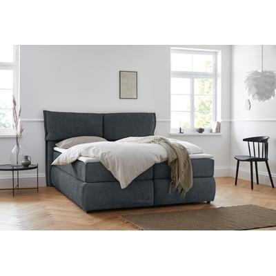 Boxspringbett ANDAS "Jenson", blau, B:188cm L:225cm, Struktur weich (85% Polyester/15% Nylon), Komplettbetten, Boxspringbett, in 4 Farben, 4 Breiten, 3 Matratzenarten in 2 Härtegraden, Topper Image