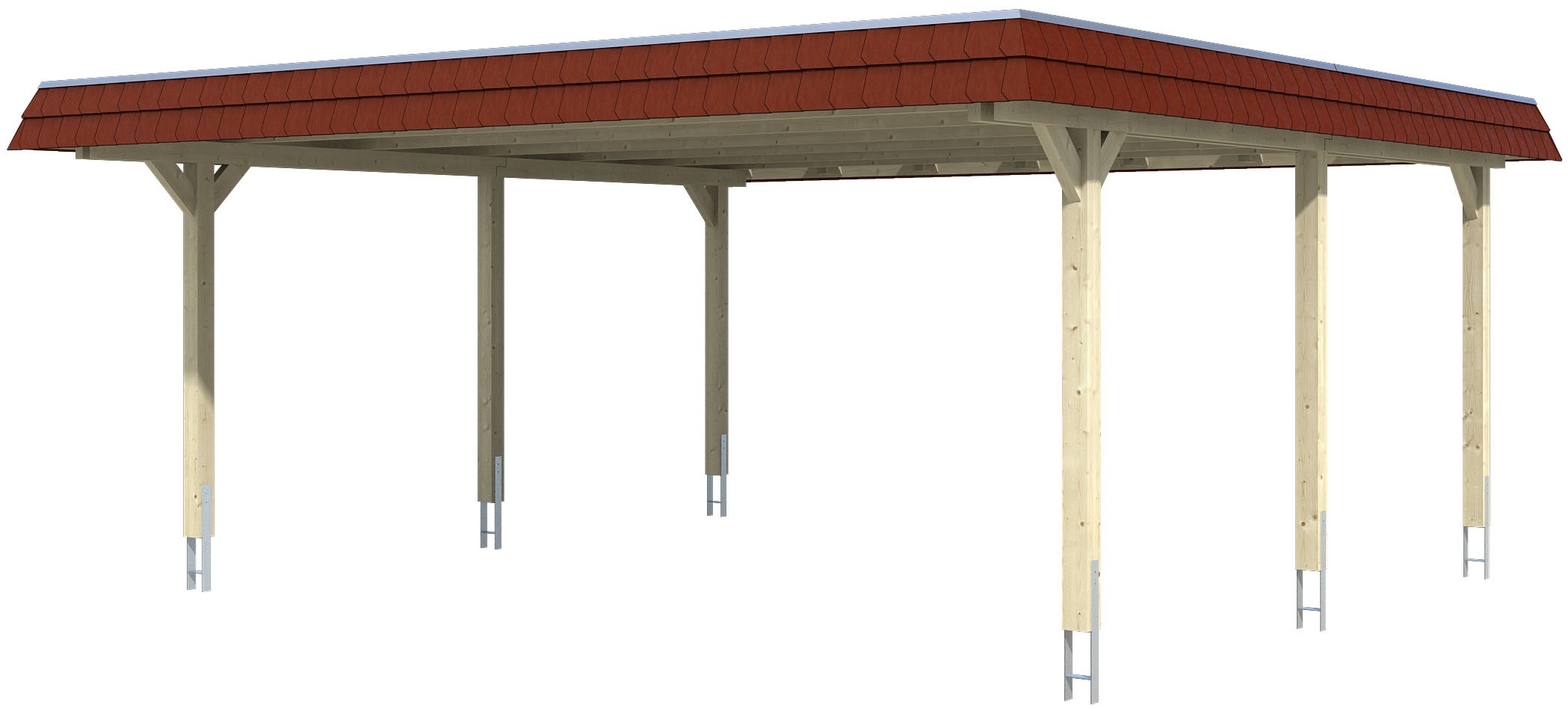 Doppelcarport SKANHOLZ "Wendland", beige (natur), B/H/T: 630cm x 216cm x 637cm, Carports, mit Aluminiumdach, rote Blende