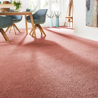 Teppichboden ANDIAMO "Verona, Velours, Made in Belgium", rot (coral), B:400cm H:6mm L:400cm, Kunstfaser, Teppiche, Uni Farben, Breite 400 cm oder 500 cm, strapazierfähig, pflegeleicht Image