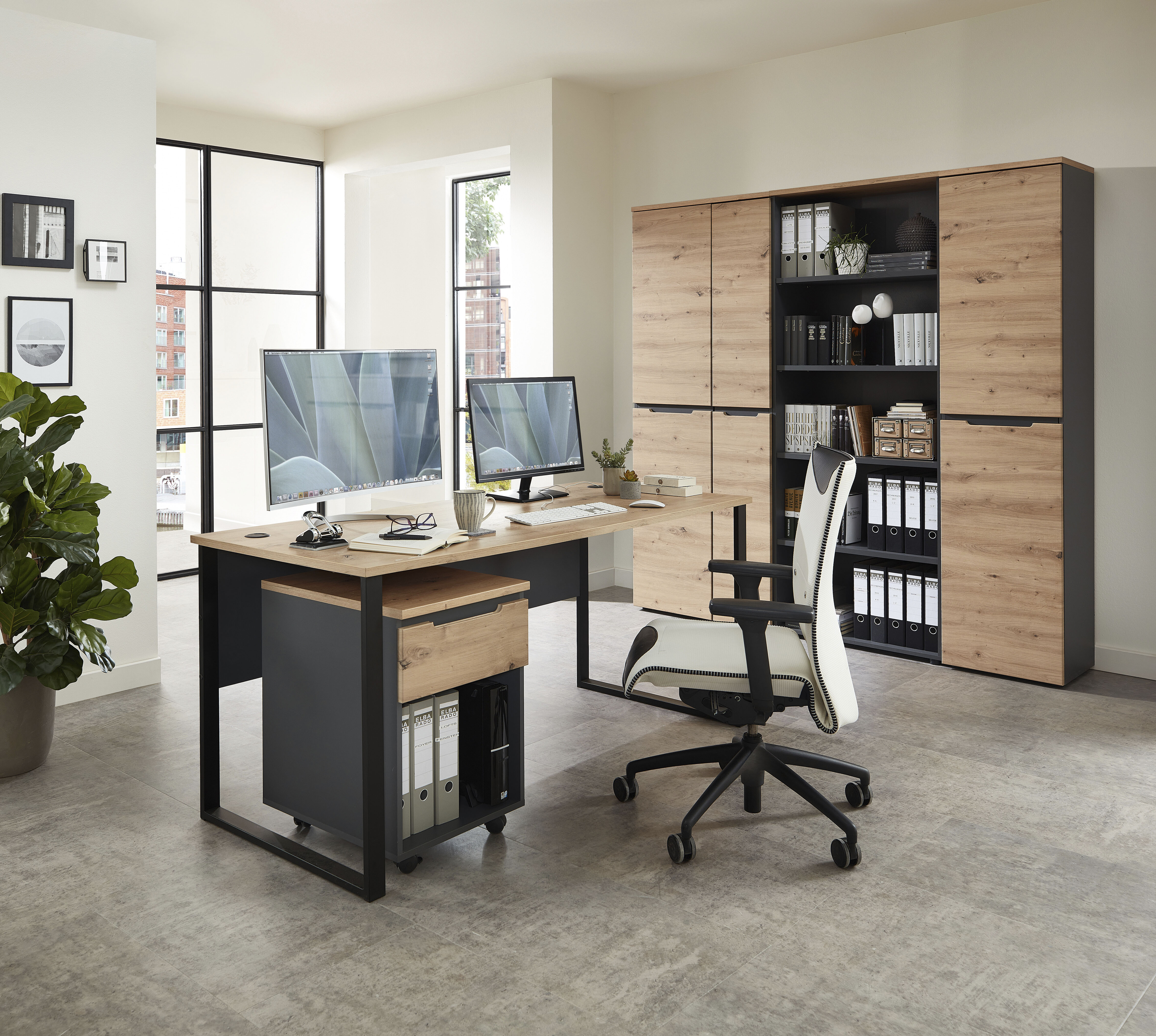 Schreibtisch INNOSTYLE, braun (artisan eiche, schwarz, artisan eiche), B:170cm H:77cm T:73cm, Tische Image
