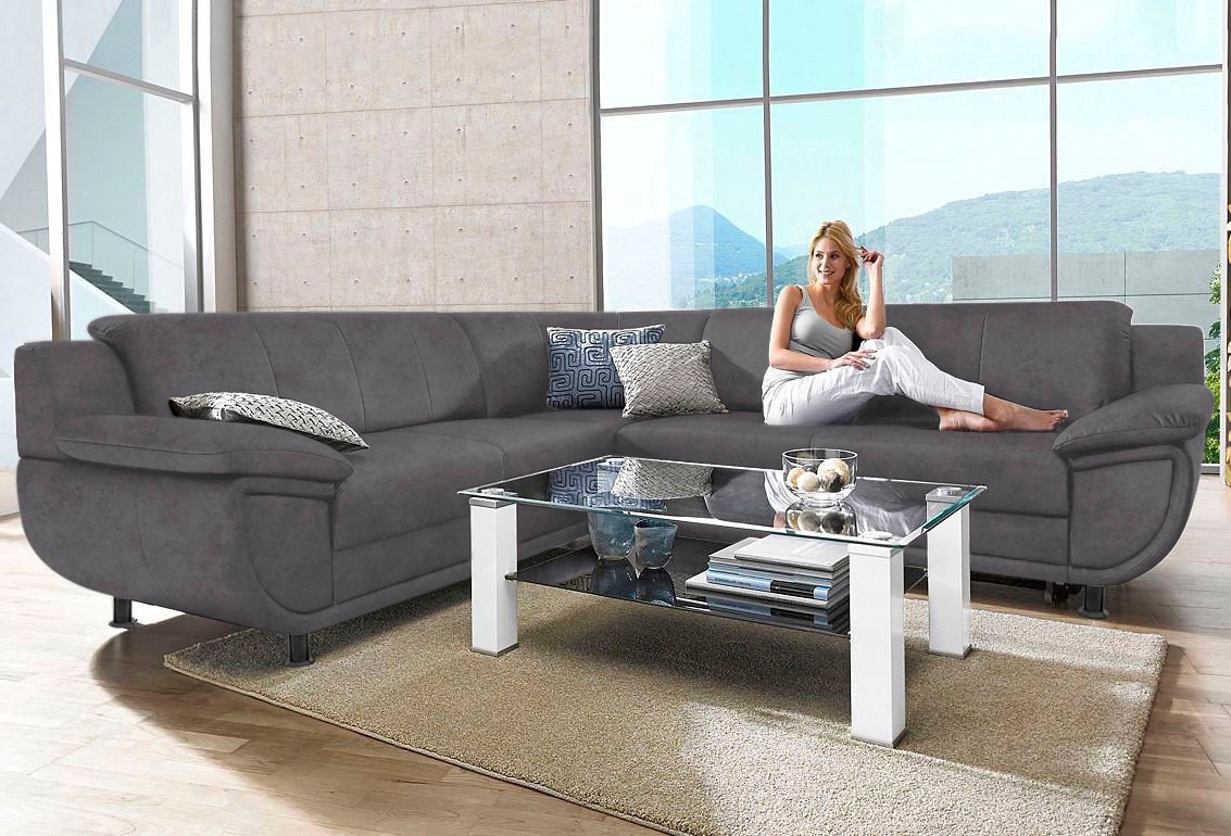 Ecksofa TRENDMANUFAKTUR "Rondo wahlweise mit Schlaffunktion, 267x247 cm (BxT), breite Armlehnen", grau (anthrazit), B:267cm H:85cm T:247cm, Kunstleder SOFTLUX;Microfaser PRIMABELLE (100% Polyester);NaturLEDER (echtes Rindsleder);Struktur (54%...