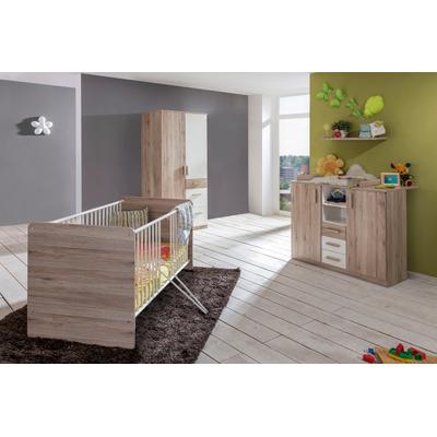 Babyzimmer-Komplettset WIMEX "Bergamo", weiß (san remo eiche nb, alpinweiß), B/H: 70cm x 140cm, Holzwerkstoff, Schlafzimmermöbel-Sets, Bett + Wickelkommode + 2 trg. Schrank