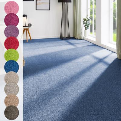 Teppichboden ANDIAMO "Ines, Kräuselvelours, Made in Netherlands", blau (dunkelblau), B:400cm H:8,5mm L:600cm, Kunstfaser, Teppiche, Uni Farben, Breite 400 cm, strapazierfähig & pflegeleicht Image
