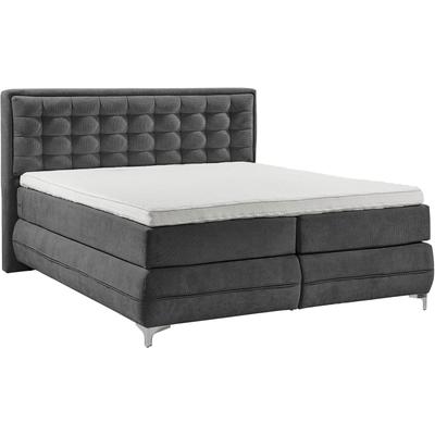 Boxspringbett MUSTERRING "Dubai", schwarz (d 040 anthrazit), B:177cm L:214cm, Komplettbetten, Boxspringbett, Winkelfuß in Chrom, 3 Härtegrade, Kopfteil in Kassettensteppung Image