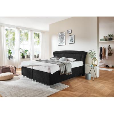 Boxspringbett, schwarz (mikrovelours schwarz), Liegefläche B/L: 180cm x 200cm, H2, Bonnell-Federkernmatratze, Bezug Unterbox und Kopfteil: Mikrovelours, 100% Polyester, Bezug Obermatratze 100% Polyester, waschbar bis 60u00b0C, WESTFALIA... Image