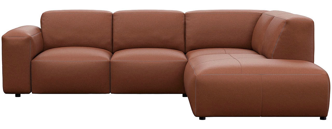 Ecksofa FLEXLUX "Lucera, super Sitzkomfort durch Kaltschaum im Sitz, L-Form", braun (old chestnut braun), B:256cm H:73cm T:231cm, 100% Echteder, Sofas, Ecksofa, modern & anschmiegsam, Designsofa, modernes skandinavisches Design