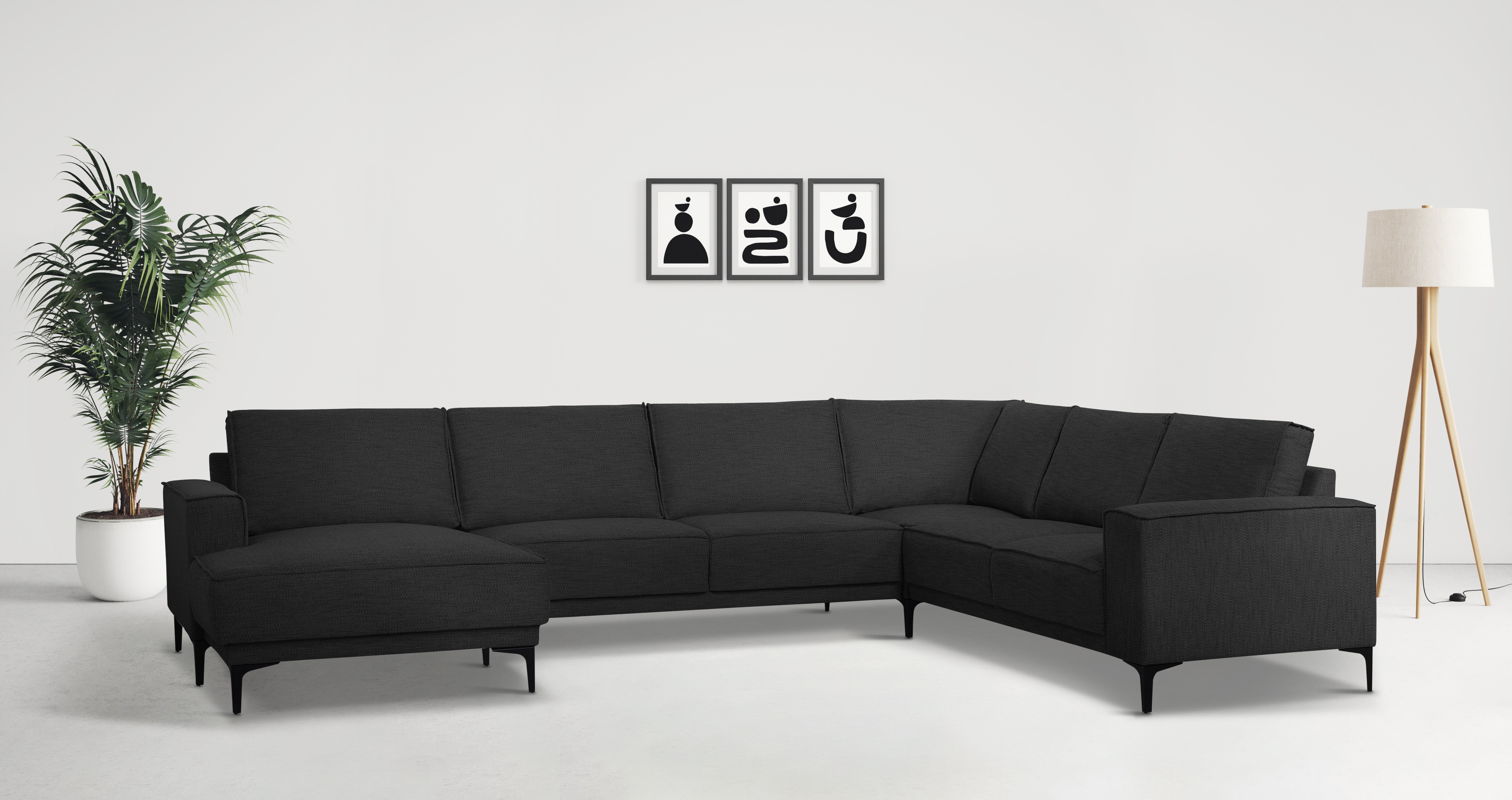 Wohnlandschaft OTTO HOME "XXL Sofa Oland, Struktur, Flachgewebe, Luxus-Microfaser, Boucle", grau (anthrazit), B:342cm H:85cm T:260cm, 100% Polyester, Sofas, Wohnlandschaft, U-Form, 342 cm, Wellenunterfederung, Skandi-Design, Metallfüße