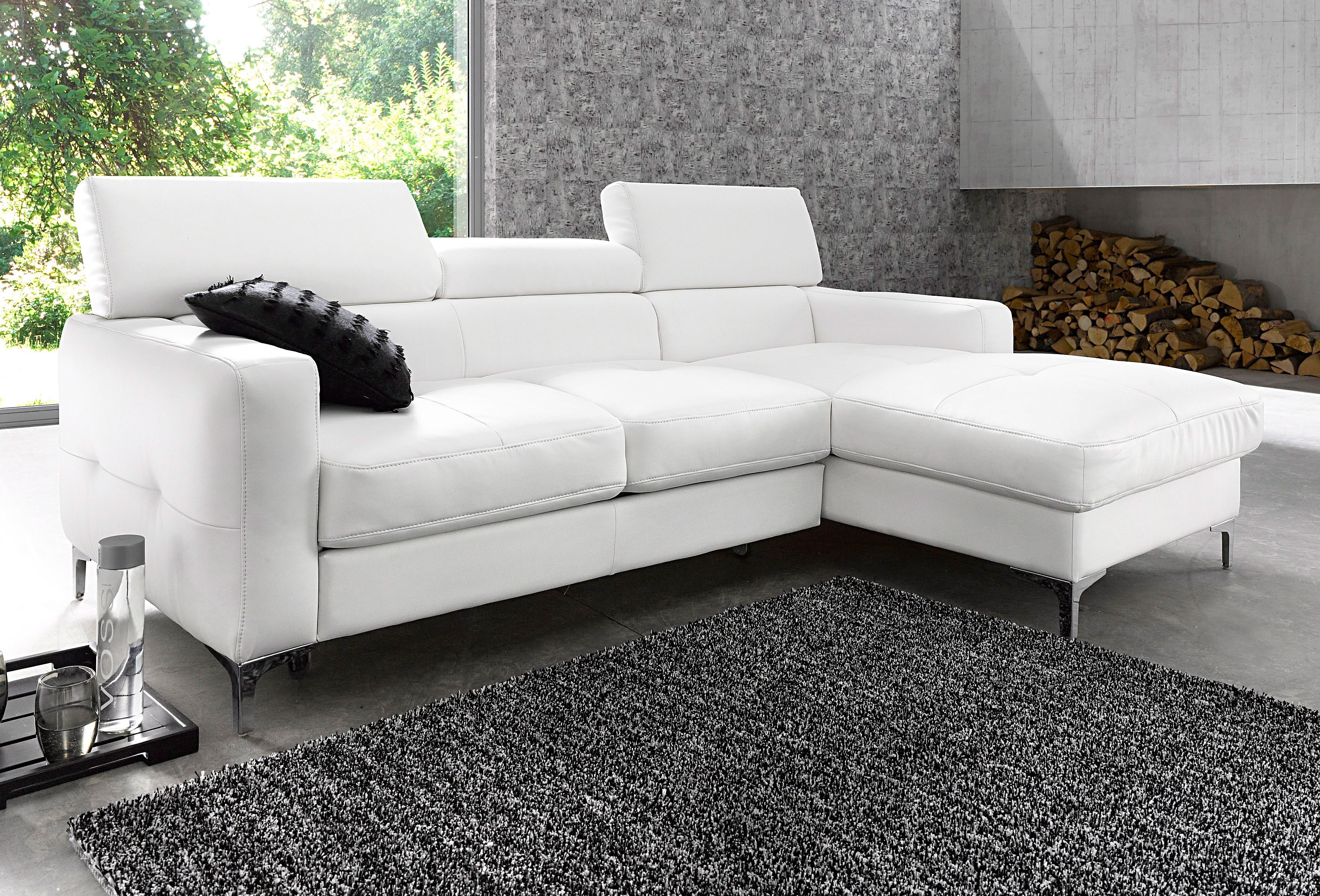 Ecksofa COTTA "Sammy L-Form", weiß (altweiß), B:226cm H:92cm T:105cm, Microfaser PRIMABELLE (100% Polyester);NaturLEDER in Sitz und Rücken/Kunstleder im Korpus;NaturLEDER (echtes Rindsleder), Rückseite mit Spannstoff bezogen, Sofas, mit... Image