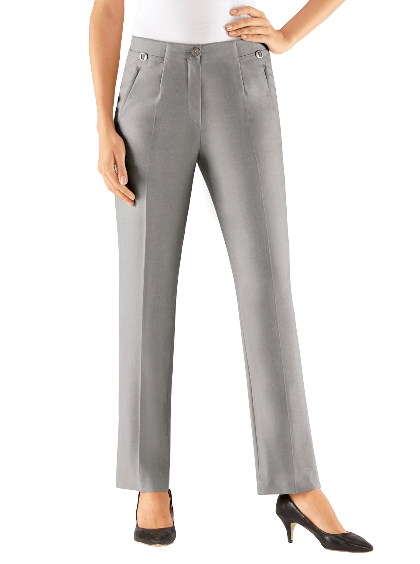 Bügelfaltenhose COME ON, Damen, Gr. 48, Normalgrößen, grau (grau, meliert), 65% Polyester, 32% Viskose, 3% Elasthan, meliert, unifarben, lang, Hosen