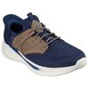 Slip-On Sneaker SKECHERS "SLADE-CASTER", Herren, Gr. 41, blau (navy, braun), Textil, Lederimitat, meliert, casual, Schuhe, Slipper, Sneaker mit Gummizug und Slip-ins