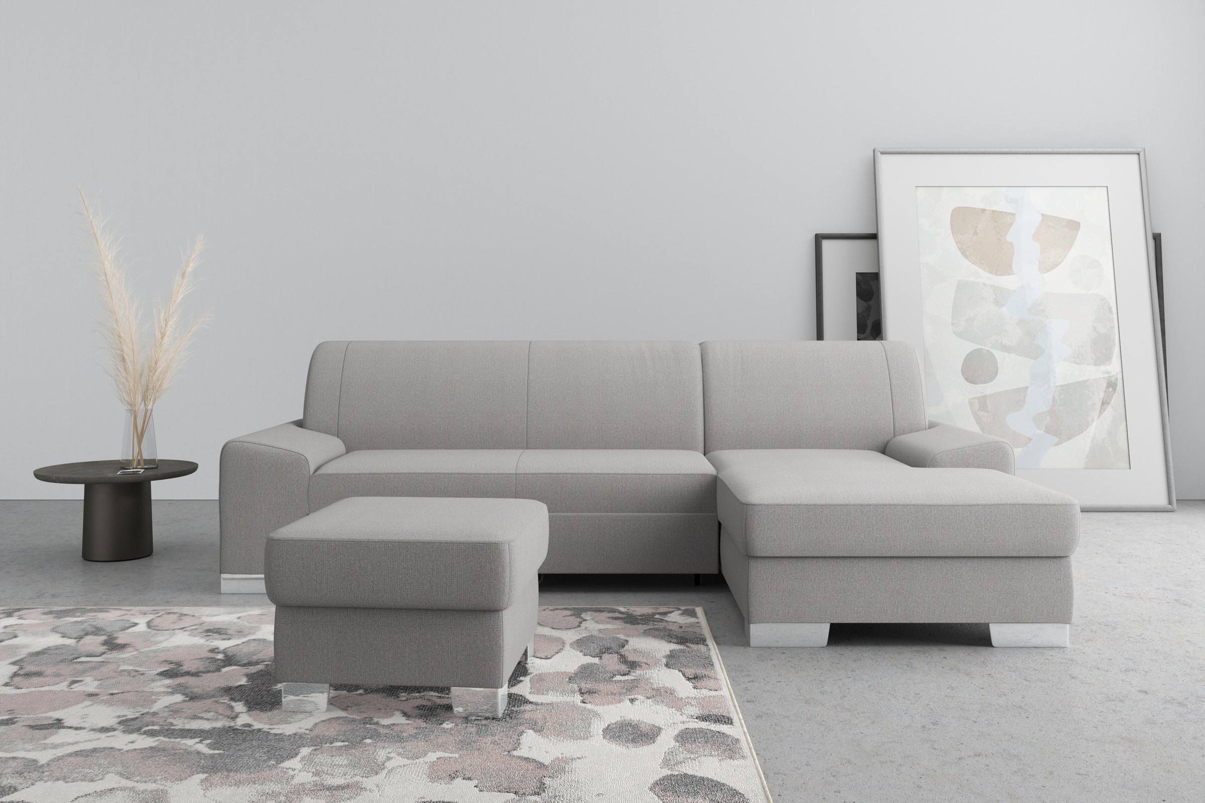 Ecksofa DOMO COLLECTION "Anzio L-Form, whlw. Bettfunktion, Federkern, hochwertig, Breite 271 cm", grau, B:271cm H:85cm T:160cm, Sofas, Ecksofa, Mit Bettfunktion, Recamiere rechts, Chenille-Struktur, grau