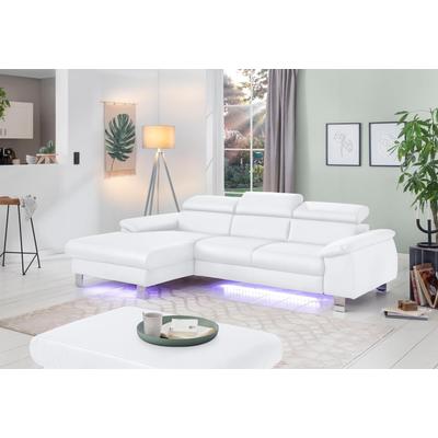 Polstergarnitur COTTA "Komaris L-Form", weiß, B:242cm, Sitzmöbel-Sets, Set bestehend aus: Ecksofa mit Kopfteilverstellung & Hocker Image