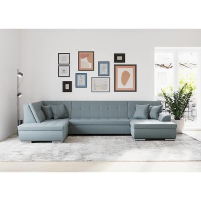 Wohnlandschaft DOMO COLLECTION "Treviso incl. Zierkissen, moderne Steppung, XXL: B/T/H: 364/201/83 cm", grün (mint), B:364cm H:83cm T:201cm, 100% Polyester, Sofas, wahlweise mit Bettfunktion, in vielen Bezugsarten auch in Cord U-Form Image