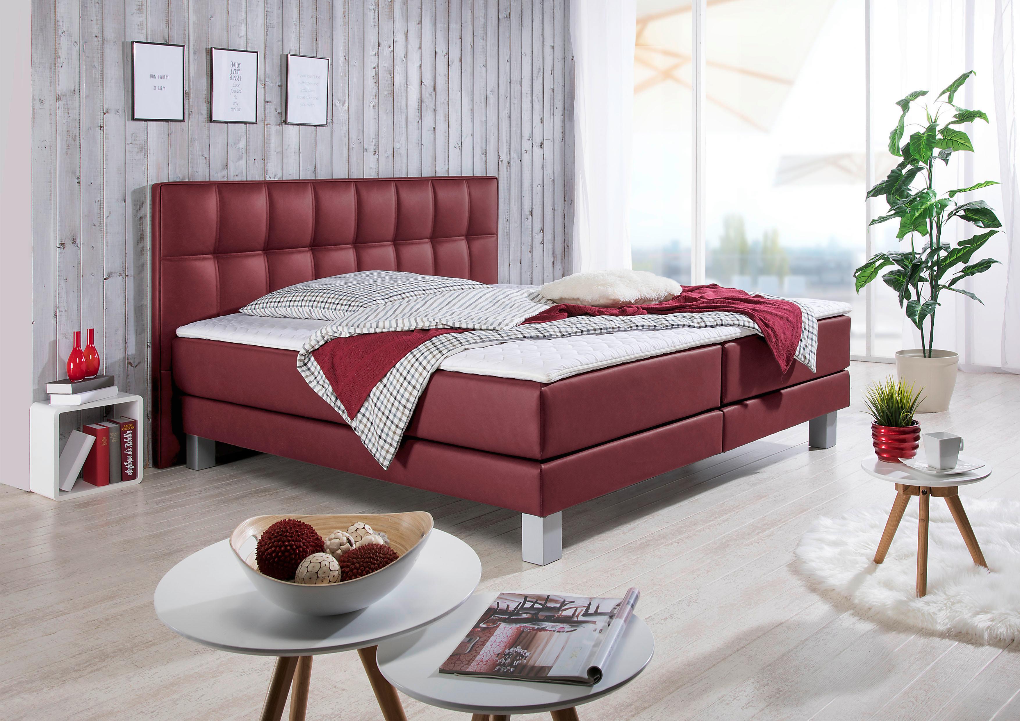 Boxspringbett INOSIGN "Tavira", rot (bordeaux), B:107cm L:208cm, Komplettbetten, Boxspringbett, in 4 Breiten, 4 Farben und 3 Matratzenarten, incl. Topper Image