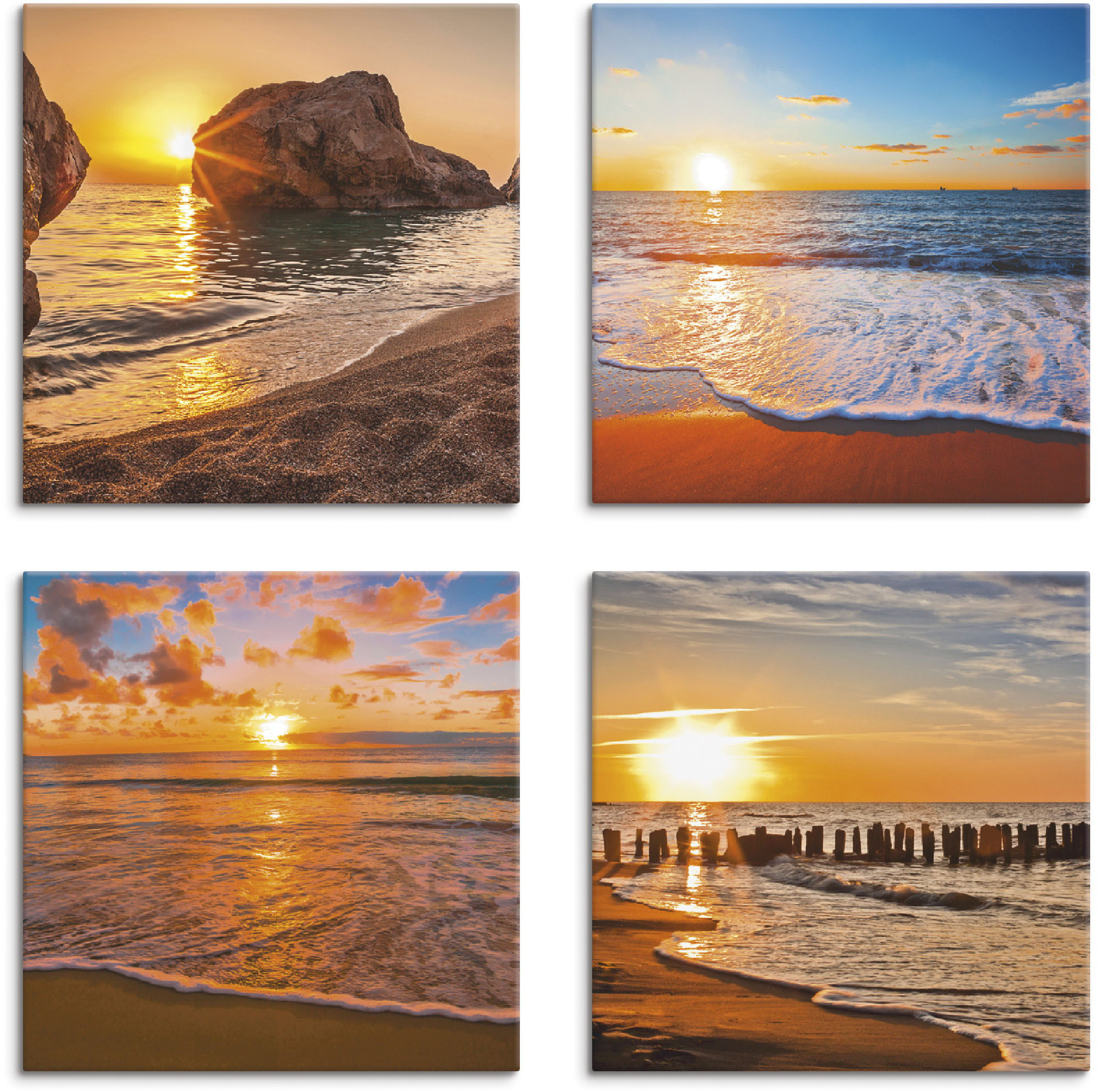 Leinwandbild ARTLAND "Sonnenuntergänge am Strand & Meer", orange (farbe bild(er): orange), B:30cm H:30cm, Canvas, Leinwand, MDF, Bilder, 4er Set, verschiedene Größen Image
