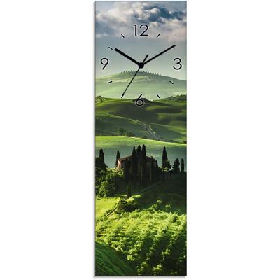 Wanduhr ARTLAND "Sonnenaufgang über einer Olivenfarm", grün, B:20cm H:60cm T:1,8cm, Wanduhren, wahlweise mit Quarz- oder Funkuhrwerk, lautlos ohne Tickgeräusche Image
