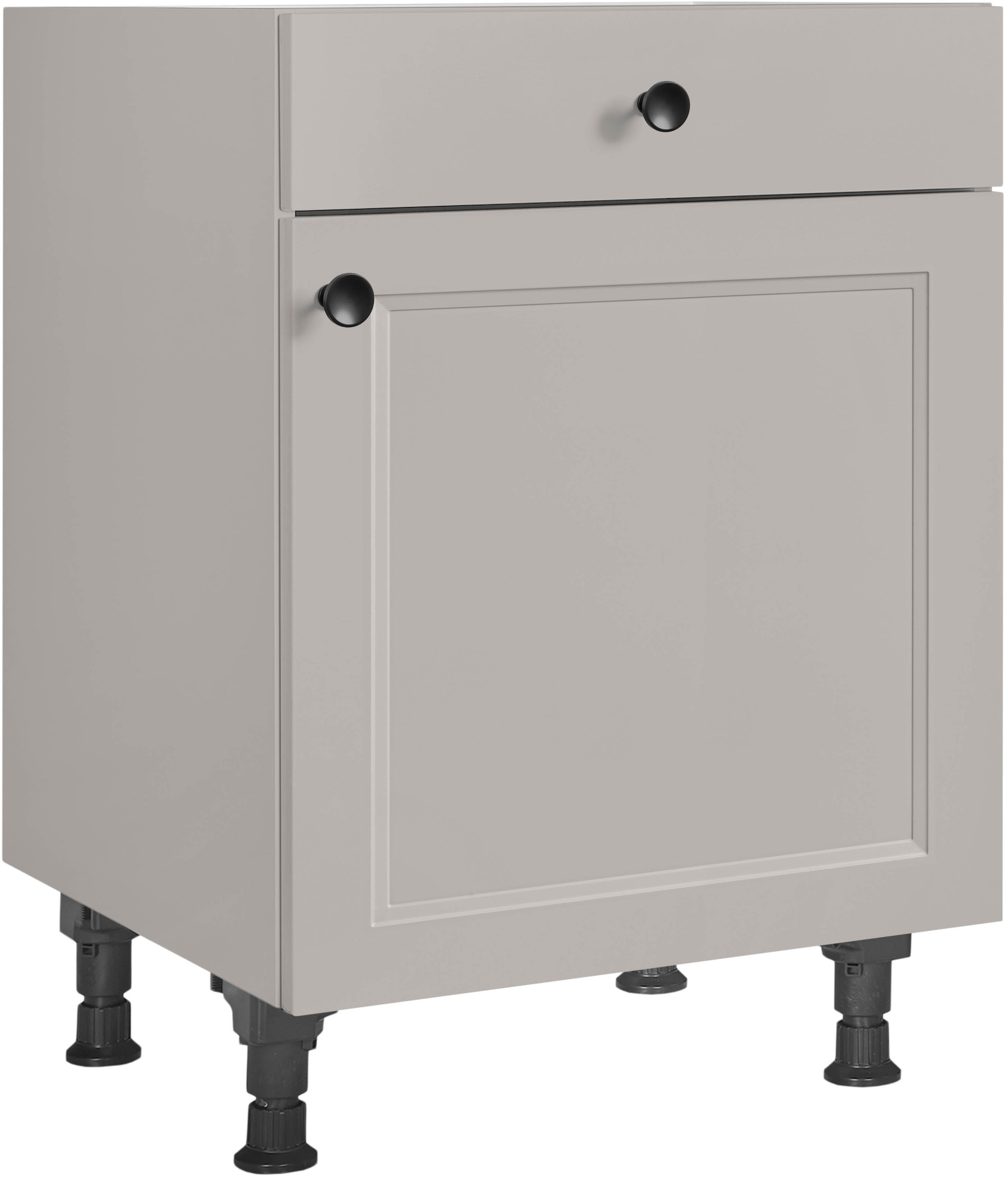 Unterschrank NOBILIA ""Cascada", Ausrichtung wählbar, vormontiert, in den Breiten 30, 45 und", grau (front: lacklaminat steingrau, korpus: steingrau), B:60cm H:87cm T:58,3cm, Schränke, 60 cm Breite, mit höhenverstellbaren Sockelfüßen, vormontiert