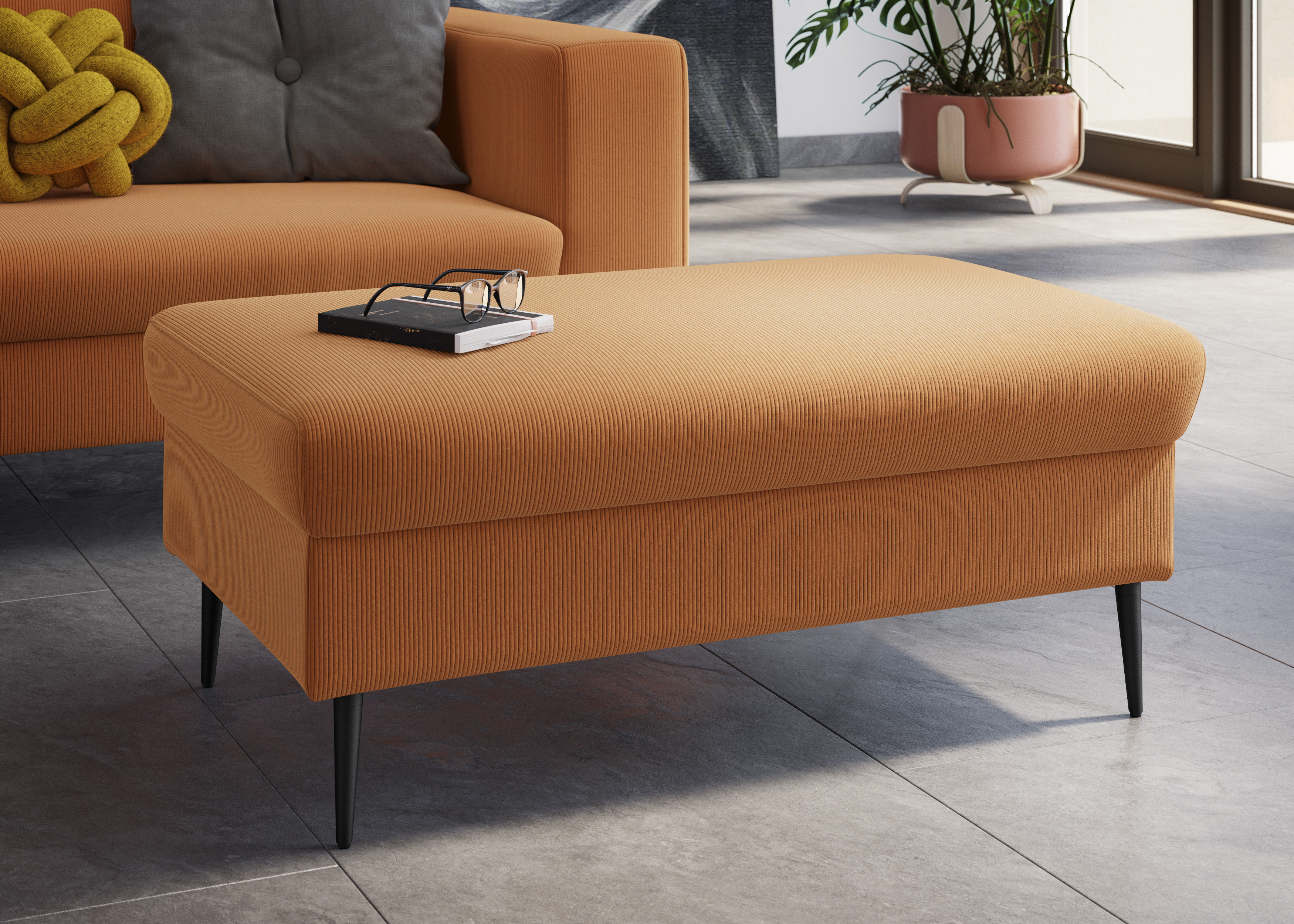 Sitzhocker DOMO COLLECTION "Modica", orange (pfirsich), B:99cm H:42cm T:65cm, Hocker, Sitzhocker, passend zur Serie, auch in Cord