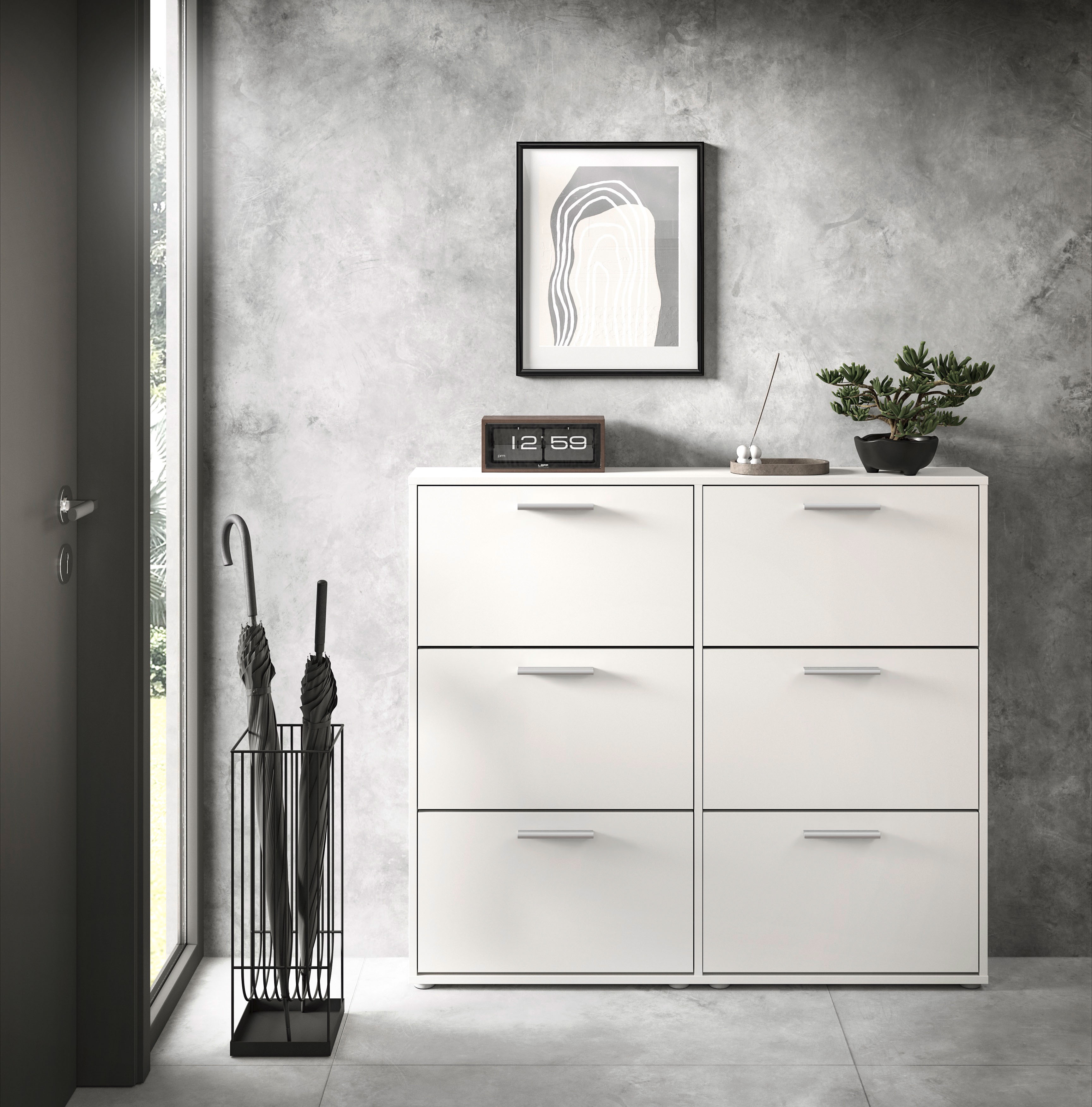 Schuhkipper HBZ "Sam Schuhkipper, Schuhschrank BxHxT 116x103x17 cm", weiß (weiß, weiß), B:116cm H:103cm T:17cm, Holzwerkstoff, Sideboards, mit 6 Klappen