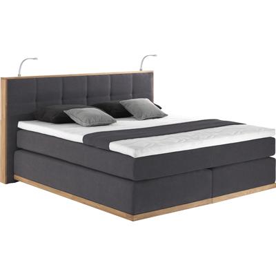 Boxspringbett PLACES OF STYLE "Vinton", grau (anthrazit), B:220cm L:213cm, Komplettbetten, Boxspringbett, aus Eiche, mit LED-Beleuchtung, verschiedene Härtegrade (auch H4) Image