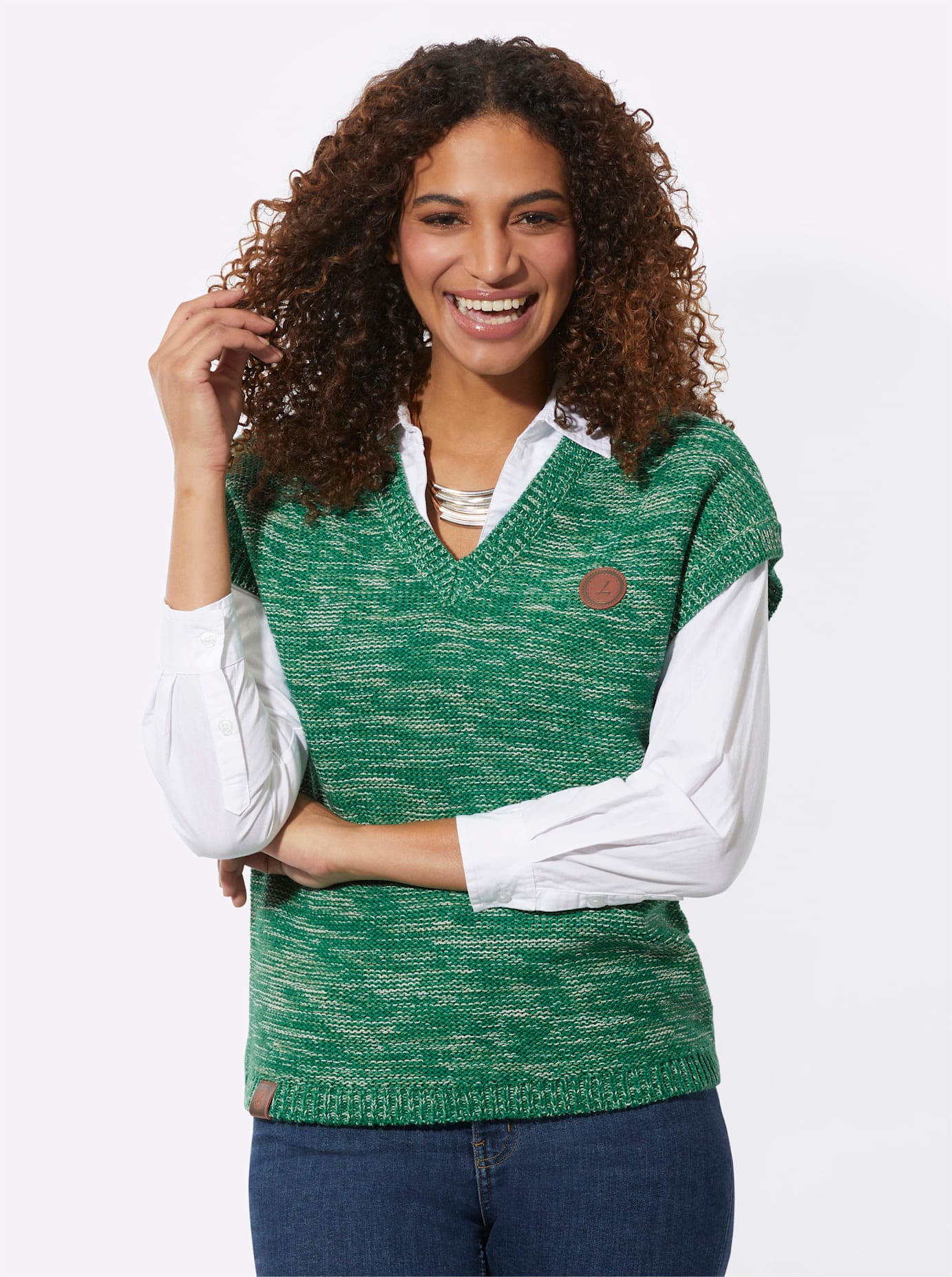 Pullunder CASUAL LOOKS "Pullunder", Damen, Gr. 52, grün (grün, meliert), 54% Baumwolle, 46% Polyacryl, gemustert, mehrfarbig, meliert, Pullover Pullunder