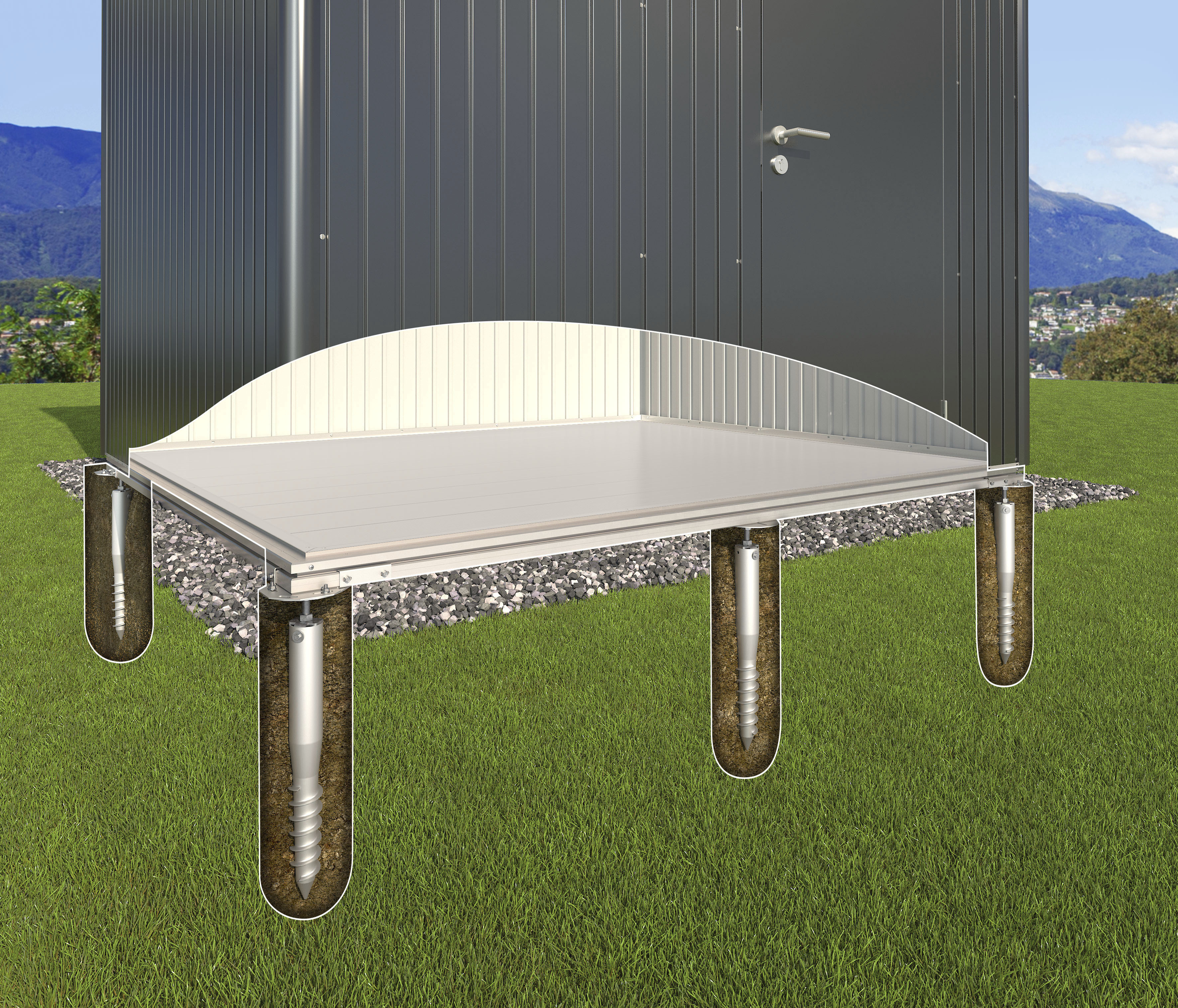 Gerätehaus-Fundamentrahmen BIOHORT, silber (silberfarben), B:278cm H:65cm T:166cm, Aluminium, Gartenhaus-Fundamente, Gerätehaus-Fundament »SmartBase PLUS«