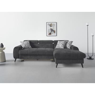 Ecksofa COTTA "Mia L-Form mit 3 Zierkissen", grau (charcoal), B:236cm H:74cm T:164cm, 90% Polyester 10% Polyamid, Sofas, wahlweise mit Bettfunktion, Bettkasten, Beleuchtung & Wireless-Charger Image