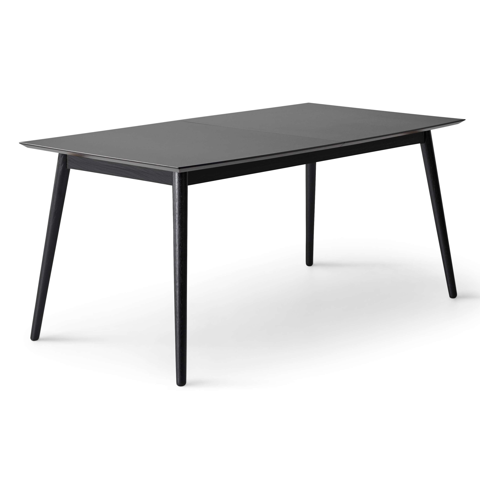 Esstisch HAMMEL FURNITURE "Meza Designtisch mit Auszugsfunktion und 2 Einlegeplatten", schwarz (schwarz, schwarz, schwarz), B:165cm H:74cm T:90cm, Tischplatte: Schwarzes nanobehandeltes Fenix-Laminat (schwarzer Rand), Gestell: Massive Esche. Mit...