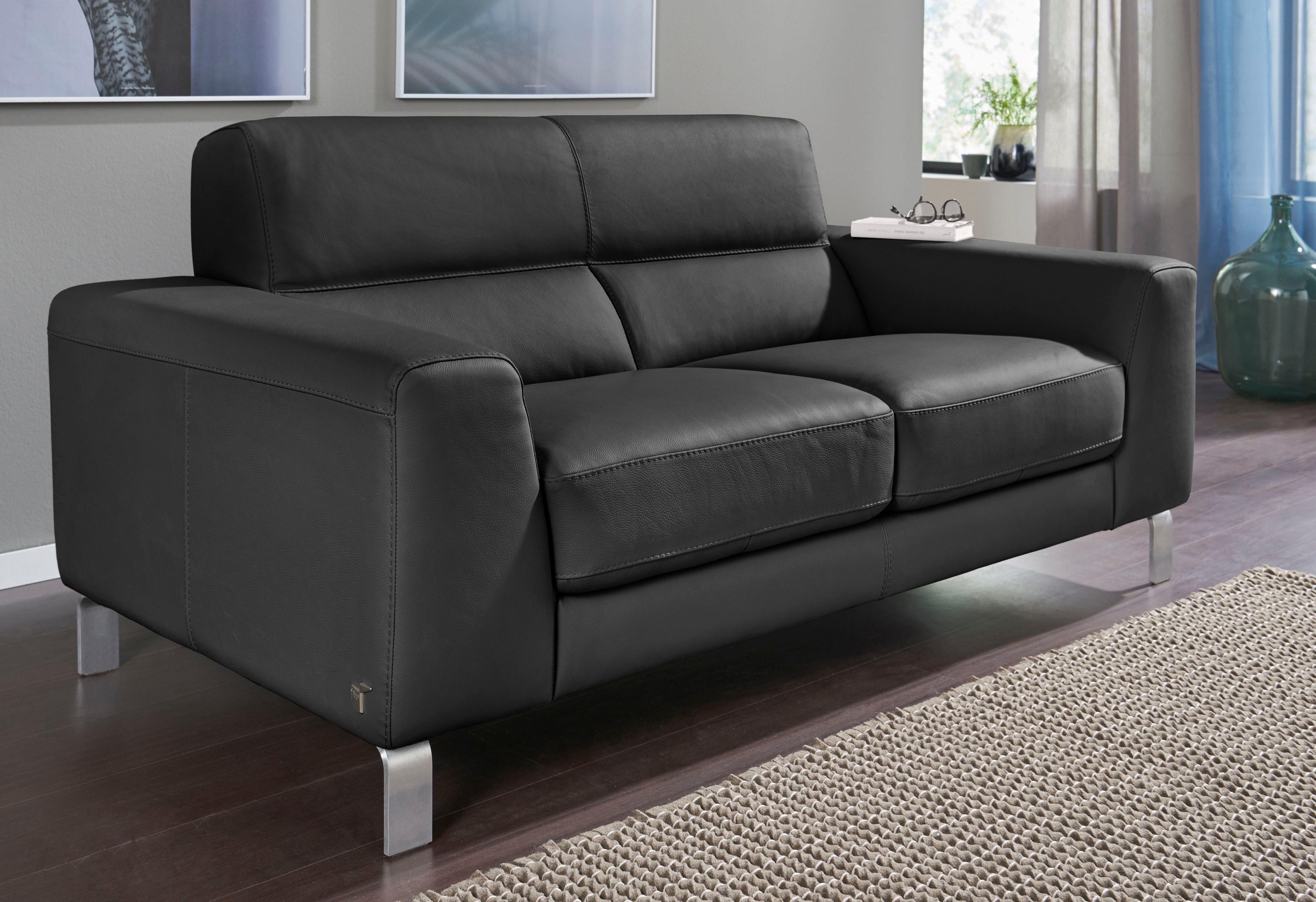 2,5-Sitzer CALIA ITALIA "Simon, hoher Sitzkomfort, modern und elegant, italienisches Designsofa", schwarz, B:202cm H:81cm T:94cm, Leder SORRENTO - 100% Leder;Leder BULL - 100% Leder, Sofas, in zwei Lederqualitäten