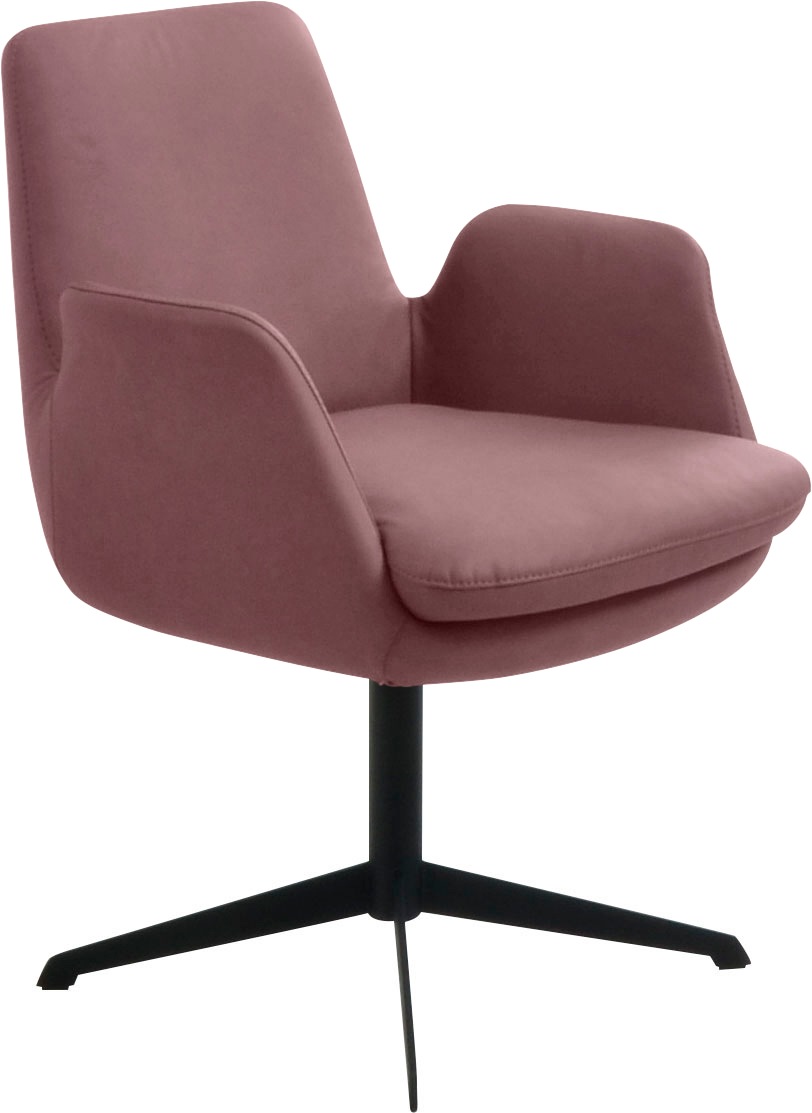 Drehstuhl K+W KOMFORT & WOHNEN "Cube", rot (cabernet 15, schwarz), B:63cm H:84cm T:65cm, Stühle, Drehstuhl Esszimmerstuhl, Rückholfunktion, Untergestell schwarz