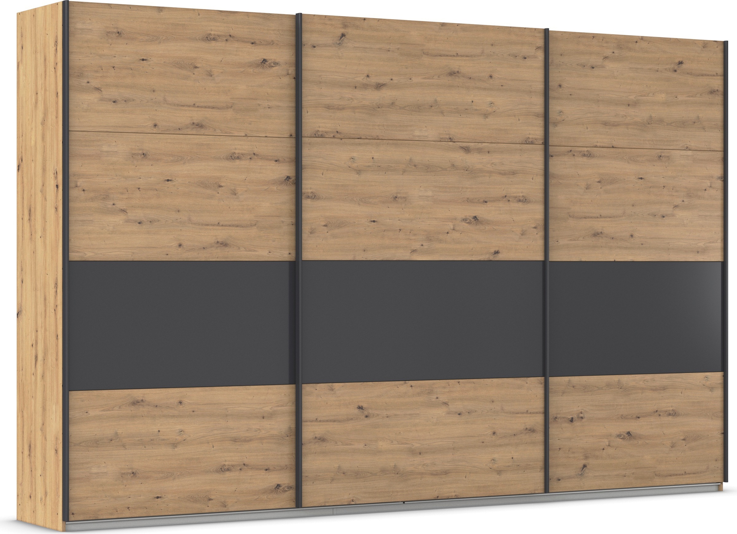 Schwebetürenschrank RAUCH "Schwebetürenschrank Kleiderschrank Schrank Garderobe CORTONA", grau (eiche artisan, graumetallic), B:360cm H:229cm T:62cm, Holzwerkstoff, Schränke, inkl. Inneneinteilung, 2 Stoffboxen und zusätzlichen Einlegeböden