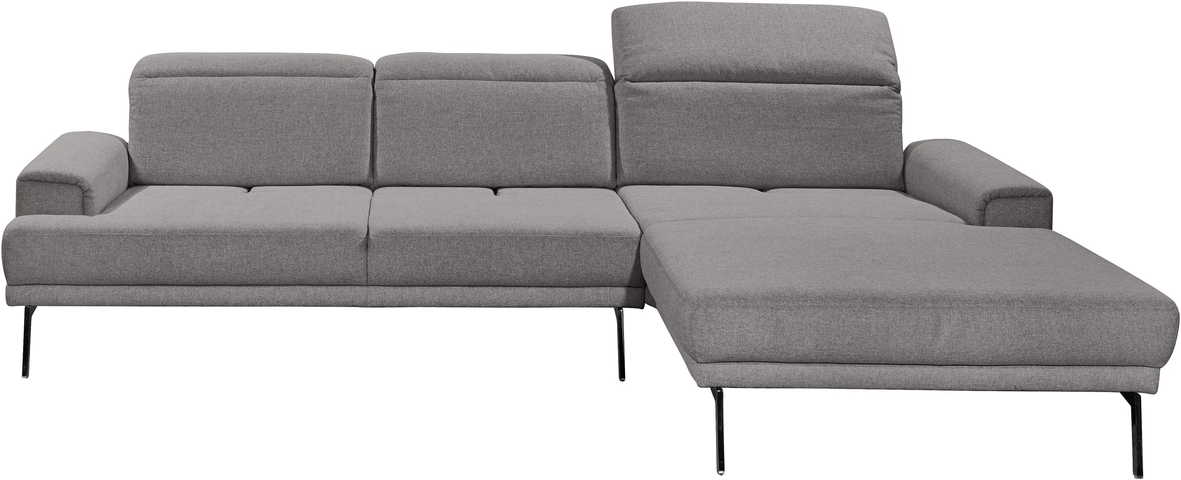 Ecksofa MUSTERRING "MR 4580", grau, B:288cm H:79cm T:220cm, 100% Polyester, Sofas, Ecksofa, mit Kopf- und Sitztiefenverstellung, Metallfuß chrom, 288 x 193/220cm