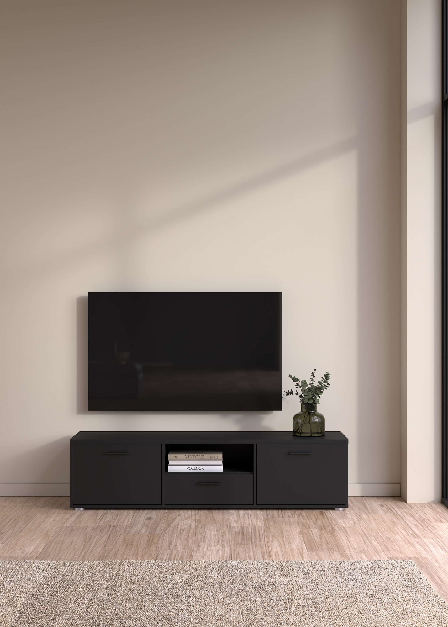 TV-Board INOSIGN "Media TV-Möbel, TV Schrank, Mediaboard, Lowboard", schwarz (matt schwarz), B:147,2cm H:38,4cm T:39,8cm, Sideboards, TV-Kommode, wahlweise Breite 147 oder 177 cm